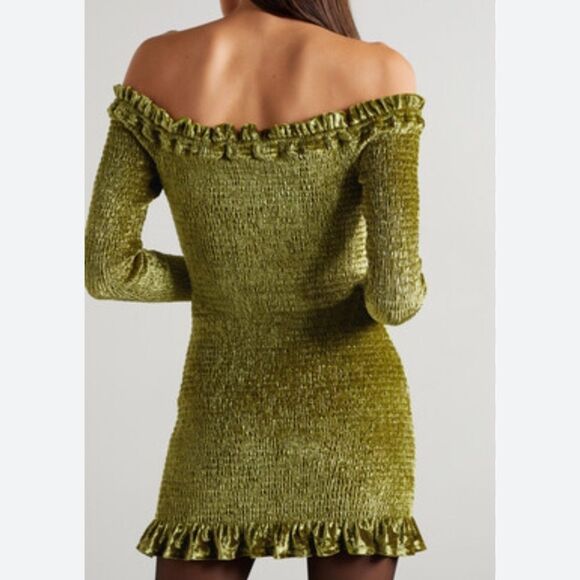 CAROLINE CONSTAS
Megara off-the-shoulder shirred stretch-velvet mini dress Small - Picture 2 of 7